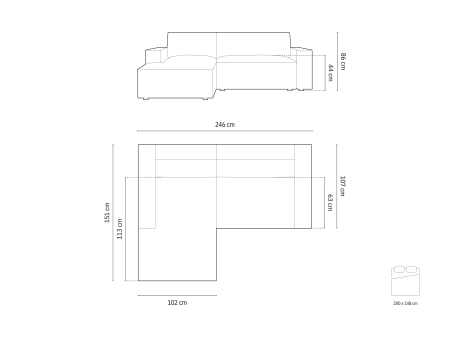 Colțar extensibil Jodie cu tapițerie din țesătură structurală [8]