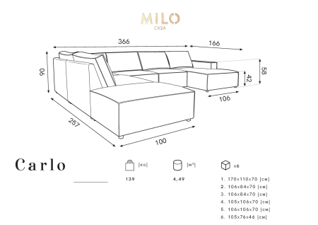 Colțar în formă de U Carlo cu tapițerie din catifea [5]