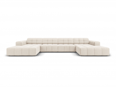 Coltar in forma de U Jennifer cu tapiterie din catifea, bej deschis