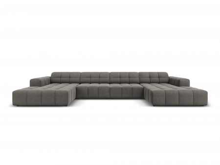 Canapele - Coltar in forma de U Jennifer cu tapiterie din catifea, gri deschis