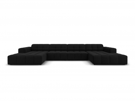 Canapele - Coltar in forma de U Jennifer cu tapiterie din catifea, negru