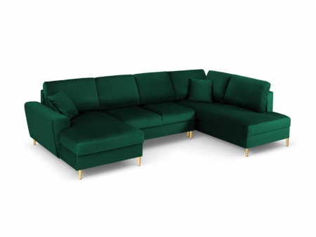 Canapele extensibile - Coltar in forma de U Moghan cu tapiterie din catifea, verde