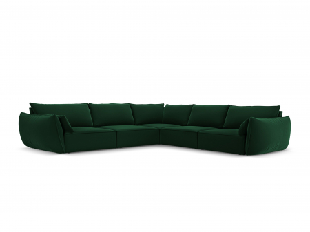 Canapele - Coltar Kaelle  cu tapiterie din catifea, verde inchis