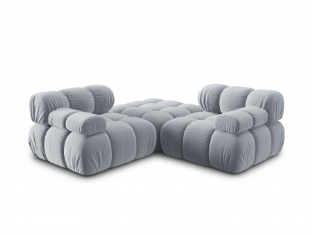 Coltar modular Bellis cu 3 locuri si tapiterie din catifea, albastru deschis [7]