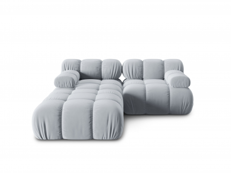 Coltare - Coltar modular Bellis cu 3 locuri si tapiterie din catifea, albastru deschis