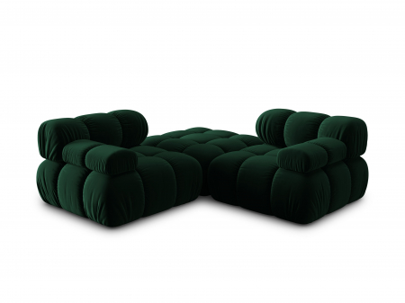 Coltar modular Bellis cu 3 locuri si tapiterie din catifea, verde inchis [7]