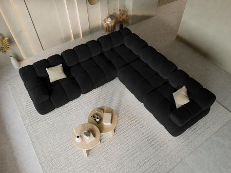Coltar modular Bellis cu 5 locuri si tapiterie din catifea, negru [5]