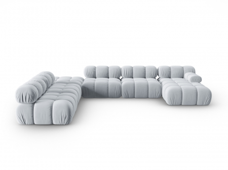 Coltare - Coltar modular Bellis in forma de U si tapiterie din catifea, albastru deschis