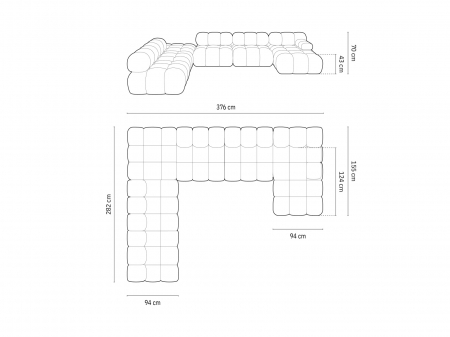 Coltar modular Bellis in forma de U si tapiterie din catifea, galben [7]