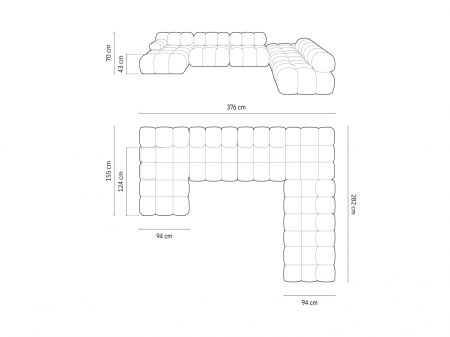 Coltar modular Bellis in forma de U si tapiterie din catifea, roz [7]