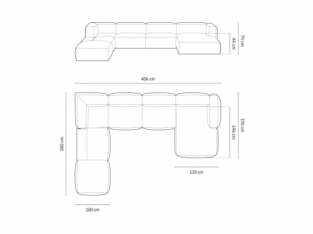 Coltar modular Martina in forma de U cu colt pe partea stanga si tapiterie din catifea reiata [4]