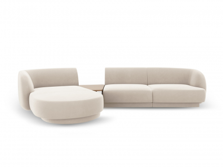 Coltar modular Miley cu tapiterie din catifea si colt pe partea stanga, bej deschis