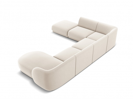 Coltar modular Miley in forma de U cu tapiterie din catifea si colt pe partea stanga, bej deschis [3]
