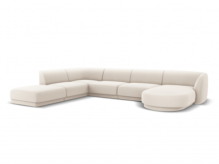 Canapele - Coltar modular Miley in forma de U cu tapiterie din catifea si colt pe partea stanga, bej deschis