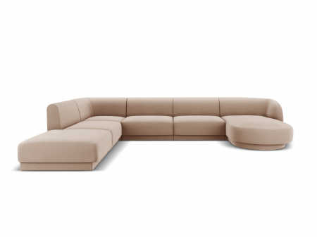 Canapele - Coltar modular Miley in forma de U cu tapiterie din catifea si colt pe partea stanga, cappuccino