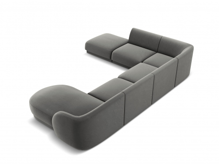 Coltar modular Miley in forma de U cu tapiterie din catifea si colt pe partea stanga, gri deschis [3]