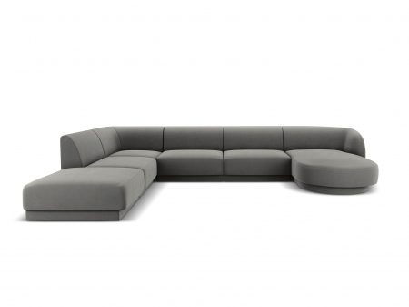 Coltar modular Miley in forma de U cu tapiterie din catifea si colt pe partea stanga, gri deschis [1]
