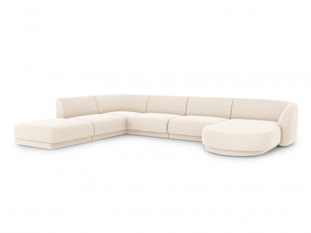 Coltar modular Miley in forma de U cu tapiterie din tesatura structurala si colt pe partea stanga, bej deschis [1]