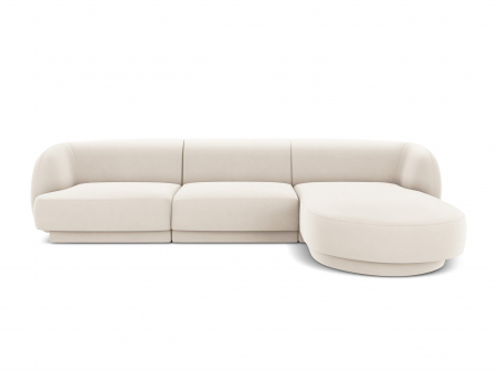 Coltar modular Miley tapiterie din catifea si colt pe partea dreapta, bej deschis