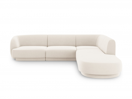 Canapele - Coltar modular Miley tapiterie din catifea si colt pe partea dreapta, bej deschis
