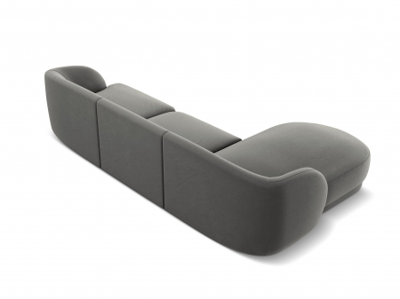 Coltar modular Miley tapiterie din catifea si colt pe partea stanga, gri deschis [3]