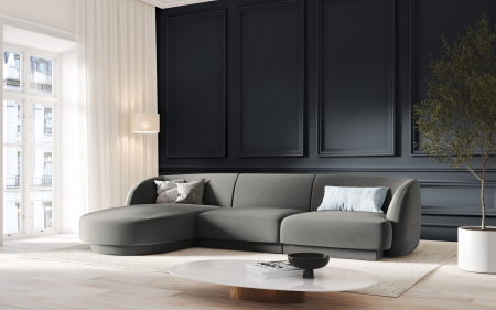 Coltar modular Miley tapiterie din catifea si colt pe partea stanga, gri deschis [1]
