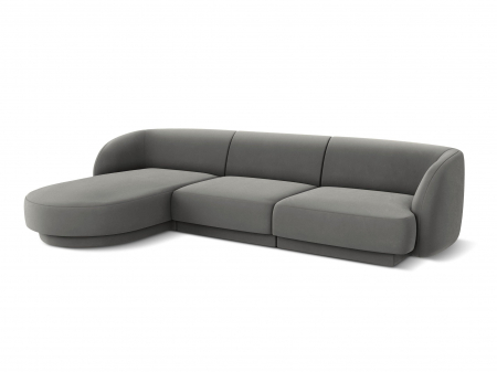 Coltar modular Miley tapiterie din catifea si colt pe partea stanga, gri deschis [2]