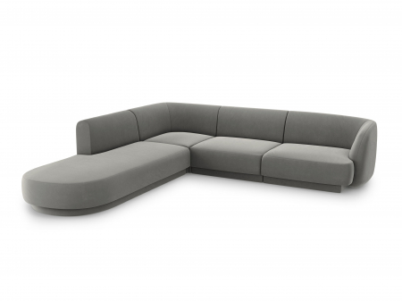 Coltar modular Miley tapiterie din catifea si colt pe partea stanga, gri deschis [1]