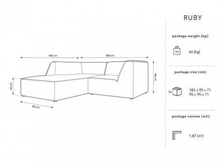 Colțar modular Ruby, cu 3 locuri colț pe partea stângă și tapițerie din catifea [3]