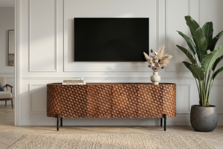 Comada TV ADLON 160 cm 3D din lemn masiv de mango cu ramă neagră [5]