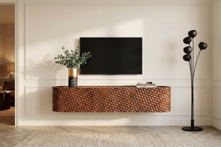 Comada TV ADLON 160 cm cu sistem de organizare a cablurilor, suspendată, 3D, din lemn masiv de mango [4]