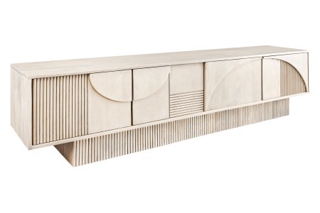 Bufete & baruri - Comada TV ART DECO 200 cm, lemn de mango 3D, vopsit în alb