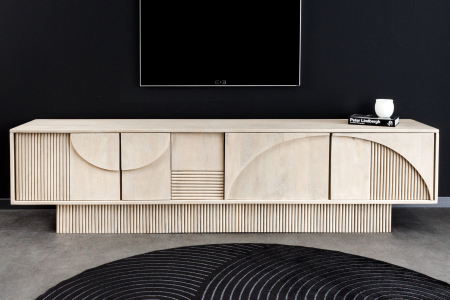 Comada TV ART DECO 200 cm, lemn de mango 3D, vopsit în alb [3]