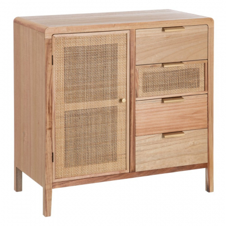 Comode - Comodă Honey din lemn de paulownia și ratan 80 X 30 X 107 CM