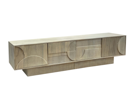 Bufete & baruri - Comoda TV ART DECO din lemn de mango alb, 200 cm