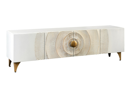 Comode TV - Comoda TV GOLDEN SUNSET 180 cm 3D din lemn de mango, alb