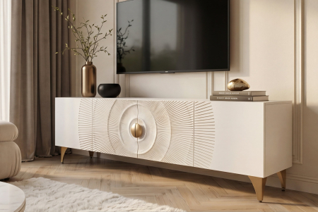 Comoda TV GOLDEN SUNSET 180 cm 3D din lemn de mango, alb [3]