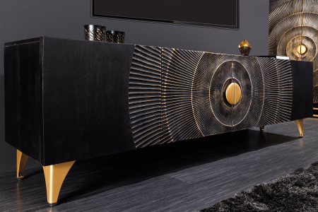 Comoda TV GOLDEN SUNSET din lemn de mango negru, 180 cm [2]