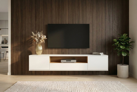 Comoda TV LOFT 150 cm suspendat, alb natural [6]