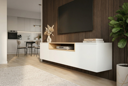 Comoda TV LOFT 160 cm suspendat, alb natural [5]