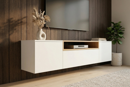 Comoda TV LOFT 160 cm suspendat, alb natural [6]