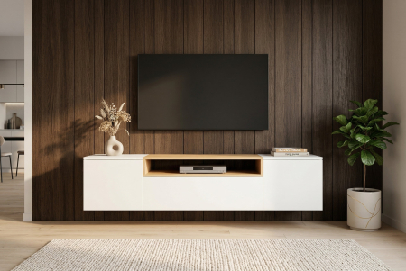 Comoda TV LOFT 160 cm suspendat, alb natural [2]