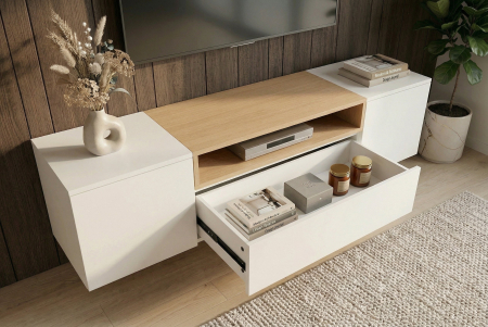 Comoda TV LOFT 160 cm suspendat, alb natural [11]