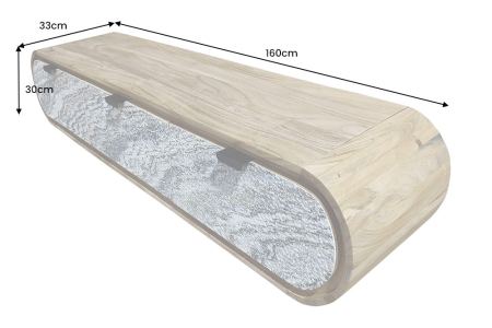 Comoda TV ORGANIC 160 cm suspendat din lemn de salcâm natural cu fațadă cu aspect de piatră [8]