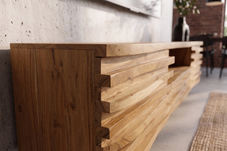 Comodă TV RELIEF 200 cm, cu fațadă suspendată cu relief 3D, din lemn de salcâm natural [4]