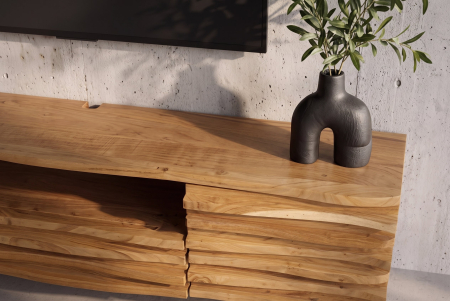 Comodă TV RELIEF 200 cm, cu fațadă suspendată cu relief 3D, din lemn de salcâm natural [6]