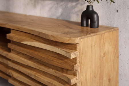 Comodă TV RELIEF 200 cm, cu fațadă suspendată cu relief 3D, din lemn de salcâm natural [7]