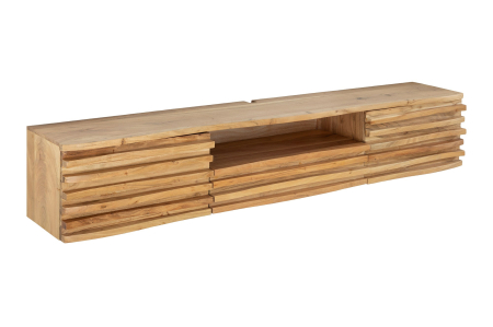 Living - Comodă TV RELIEF 200 cm, cu fațadă suspendată cu relief 3D, din lemn de salcâm natural