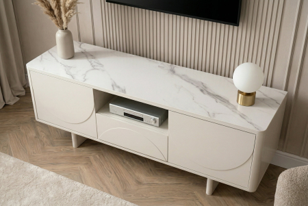 Comoda TV SAVOY 150 cm 3D cu blat din ceramică imitație de marmură albă [7]