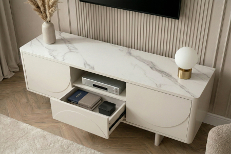 Comoda TV SAVOY 150 cm 3D cu blat din ceramică imitație de marmură albă [8]